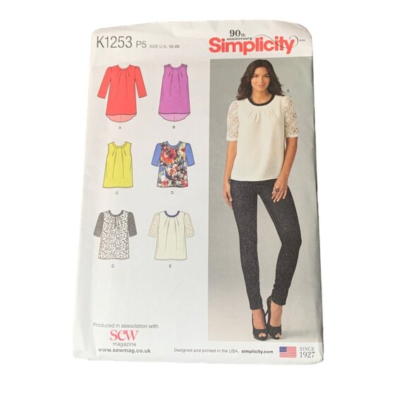Simplicity K1253 Misses Pattern for Stylish Tops Shirt - Size 12-20 uncut - Picture 1 of 2